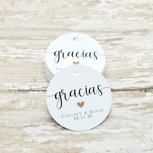 gracias favor tag, Wedding Tag, Favor, Bridal Shower, Baby Shower, Thank you tag, 1.5" round tag, Round Tag, Mini Tag, Thanks  (322g)