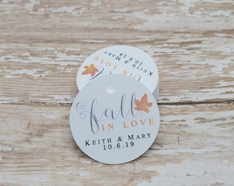 Fall in love, Fall wedding favor, thank you tag, mini tag, 1.5" round tag, fall favor, autumn wedding tag, fall leaves, favor tag (447)