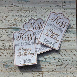 Kiss Your (age) goodbye, milestone birthday favor tags, Party Favor tags for milestone birthday, 20s, 30s, 40s, 50s, 60s, 70s (173) image 9