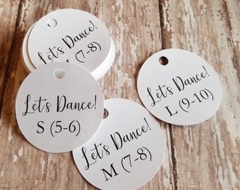 Etiquetas para chanclas de 2", ¡A bailar!, Etiquetas de tallas de zapatos, Un pequeño capricho para tus pies bailarines, Etiquetas pequeñas para chanclas, Recuerdos de boda, Etiquetas de boda (F009)