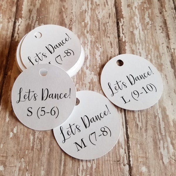 2" Flip Flop Tags, lets dance, Shoe Size Tags, A little Treat for your Dancing Feet, Small Flip Flop Tags, wedding favor, wedding tag (F009)