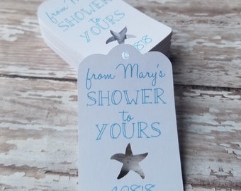 From my shower to yours, nautical baby shower tags, starfish, bridal shower tags, baby shower tag, thank you, bath salt tag, bath bomb (184)