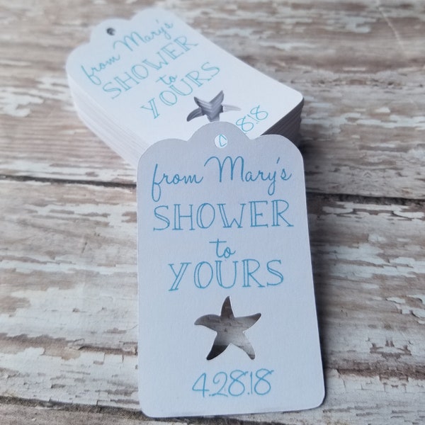 From my shower to yours, nautical baby shower tags, starfish, bridal shower tags, baby shower tag, thank you, bath salt tag, bath bomb (184)