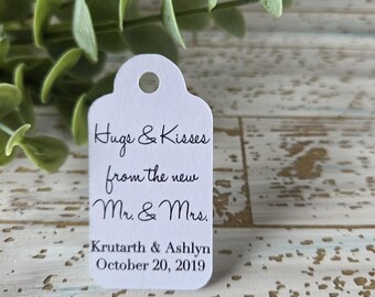 Hugs and Kisses from the new Mr and Mrs, Kisses tag, Wedding Favor, Wedding Tags, Mini Favor Tags, Mint to be, Small Favor Tag (210)