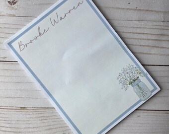 Floral Mason Jar | 5x7 Notepad | Custom To Do List | Personalized Notepad | Cottagecore | Custom Notepad (014)