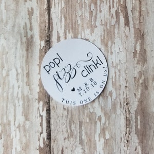 Ficha de bebida, Ticket de bar, Pop Fizz Clink, Bebida gratis, Entrada de bebida, Tener uno encima, disfrutar, Etiqueta de boda, Entrada de bar de bodas (306)