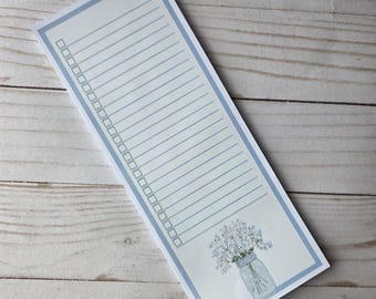 Floral Jar | Cottagecore | 3.5x9 Notepad | Custom Long Notepad | Personalized Note Pad (014)