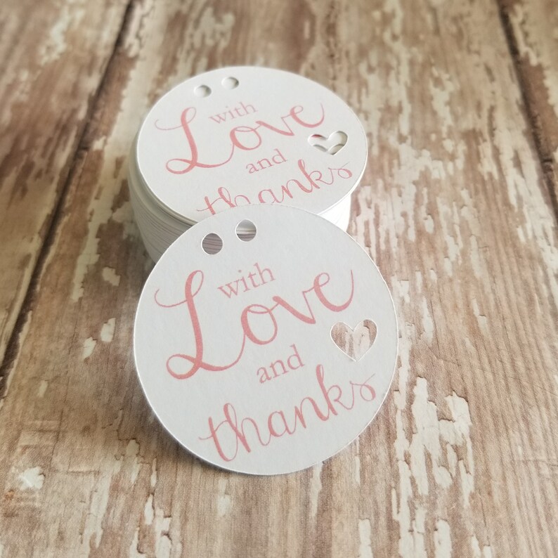 With Love and Thanks tags, Mini Favor Tags, Round Favor Tags, Baby Shower tags, Bridal Shower Tags, Wedding Thank You Tags, 1.5 Round 232 image 1