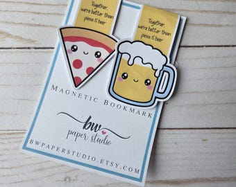 Magnetic Bookmark | Pizza & Beer Best Friend Bookmarks | Besties Laminated Page Marker | Gift for Best Friend | Aesthetic Planner Bookmark