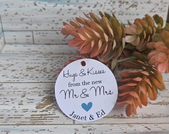 Hugs and Kisses from the new mr and mrs, printed favor tag for weddings, bridal showers, receptions, custom party tags (144FTN)
