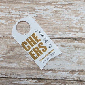 Cheers to the years, mini liquor bottle tags, liquor bottle hang tag, milestone birthday, 30, 40, 21, 50, 60 years, adult birthday tag 398 image 2