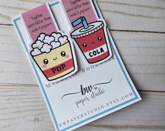 Magnetic Bookmark | Soda & Popcorn Best Friend Bookmarks | Besties Laminated Page Marker | Gift for Best Friend | Aesthetic Planner Bookmark