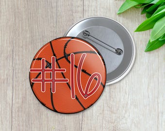 Athlete Number Basketball Spirit Pin | Personalized Sports Button | Pinback Button | Game Day Spirit (038)