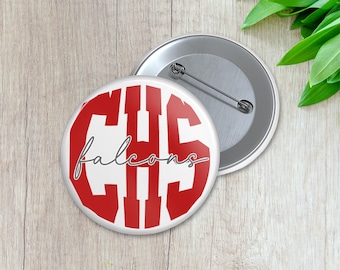 School Initials with Mascot Spirit Button | Personalized Sports Button | Pinback Button | Game Day Spirit (017)
