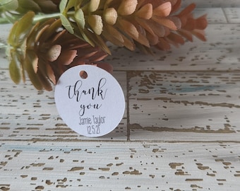 Mini Round Thank You tags, 1 inch round tag, wedding favor, mini favor tags, monogram thank you tags, small tag, bottle opener tag (264)