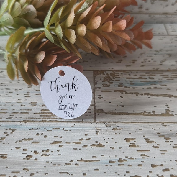 Mini Round Thank You tags, 1 inch round tag, wedding favor, mini favor tags, monogram thank you tags, small tag, bottle opener tag (264)