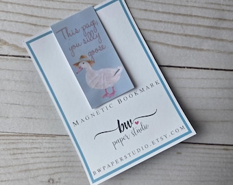 Magnetic Bookmark | Goose Bookmark | This Page Silly Goose | Laminated Page Marker | Book Lover Gift | Aesthetic Planner Bookmark (010)