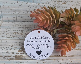 Hugs & Kisses from the soon to be Mr and Mrs, Printed Favor tags for bridal showers, engagment parties, custom party tag (144STB)