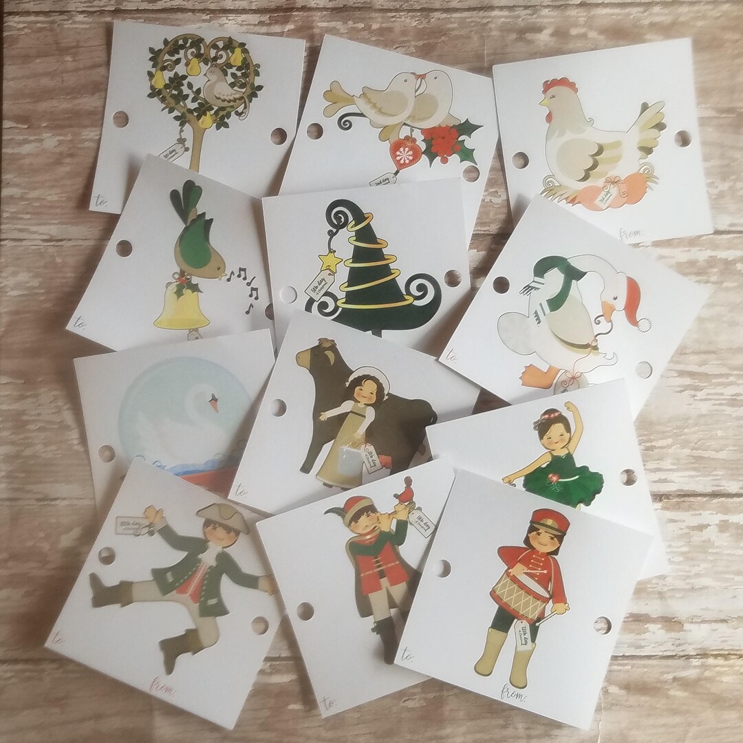 Mini Twelve Days of Christmas Tags, Gift Tags, Christmas Tags, 12 Days ...