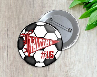 Mascot & Athlete Number Soccer Pin | Personalized Sports Button | Pinback Button | Game Day Spirit (028)