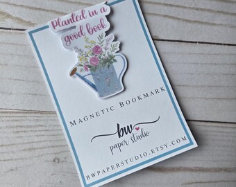 Magnetic Bookmark | Floral Bookmark | Planted in a good book | Laminated Page Marker | Book Lover Gift | Aesthetic Planner Bookmark (011)
