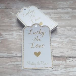 Etykieta ślubna Lucky in Love, upominek na loterię, etykieta na szczęście, bilet na loterię na wieczór panieński, etykieta na wieczór panieński, złoty brokatowy nadruk (275)