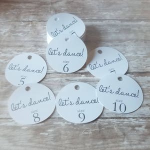 2&quot; Flip Flop Tags, lets dance, Shoe Size Tags, A little Treat for your Dancing Feet, Small Flip Flop Tags, wedding favor, wedding tag (F007)