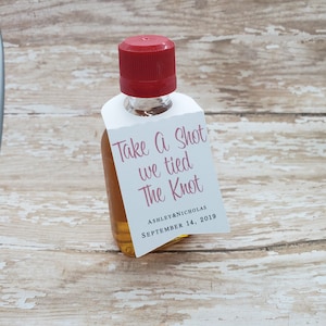 take a shot we tied the knot, mini liquor bottle tags, liquor bottle hang tag,  wedding favor, bridal shower favor, wedding shower  (399S)