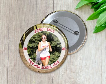 Custom Sports Photo Button | Grade & Name | Personalized Sports Button | Pinback Button | Game Day Spirit | Cross Country (041)