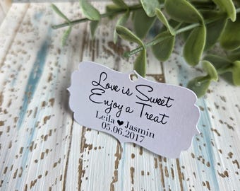 Etiquetas de lembrancinha personalizadas "O Amor é Doce, Aproveite um Mimo" para casamentos, chás de panela, festas de noivado (206)