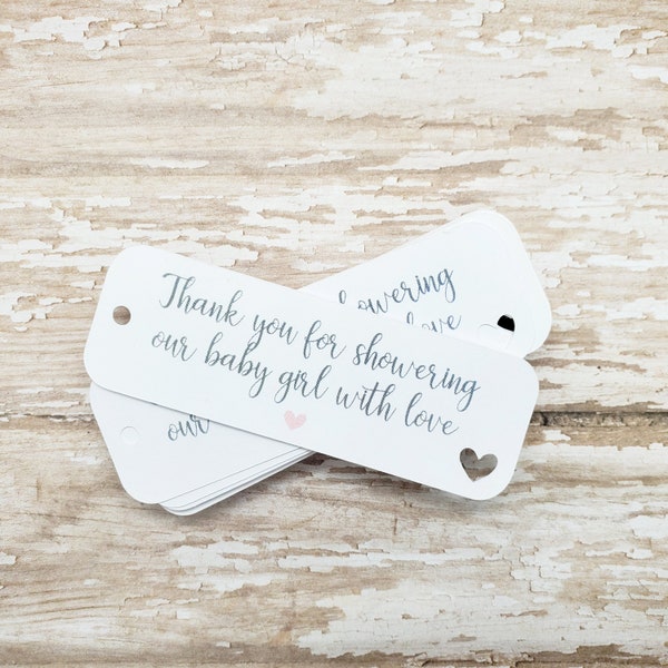 Thank you for showering our baby with love, baby shower tag,  baby sprinkle, baby shower, thank you tag, baby shower favor  (415G)