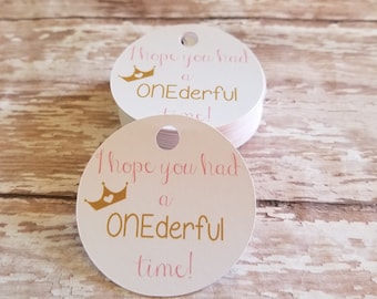First Birthday Favor Tags, Onderful Time, First birthday with crown, Princess Birthday, First Birthday, Hope you had a onederful time (259C)