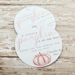 A little pumpkin is on the way baby shower tag, watercolor pumpkin, Fall Baby Shower, Pumpkin Pregnancy Announcement, Halloween Baby (469LP)