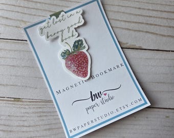 Magnetic Bookmark | Get Lost in a berry good book | Strawberry Laminated Page Marker | Teacher Gift | Aesthetic Planner Bookmark (016)