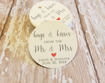 Hugs and Kisses from the Mr and Mrs, Kisses tag, thank you tag, wedding shower, wedding tag, bridal shower, candy favor  (326FT)