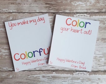 Color your heart out, you make my day colorful Valentine's Day Card, School Valentine, Valentine's Day Gift, crayon valentine (V01)