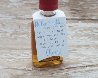 Baby Shower Liquor tags, baby is coming, baby shower, give baby a cheer, due date tag mini liquor bottle tags, liquor bottle hang tag (397B)