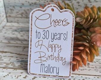 Cheers to (age) years, Birthday favor tags for milestone birthdays, champagne or wine party favor tags,  (172)