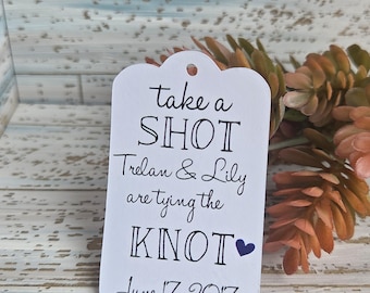 Take a shot, we are tying the knot party favor tags for bridal showers, bachelorette parties, wedding, printed favor tag (157)