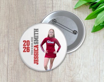 Custom Sports Photo Button | Full Name & Year | Personalized Sports Button | Pinback Button | Game Day Spirit (016)