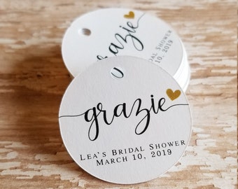 Grazie favor tag, Wedding Tag, Favor, Bridal Shower, Baby Shower, Thank you tag, 1.5" round tag, Round Tag, Mini Tag, Thanks  (365)