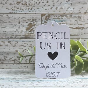 Bedrukt potlood, ons in save-the-date-tag, bedankkaartje voor bruiloften en verlovingsfeesten, gedrukt en verzonden (037) afbeelding 1