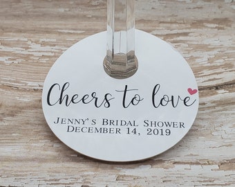 Cheers to love, bridal shower tag, wine glass favor, wine glass charm tag, wedding tag, wedding favor, wedding glass marker, ring (385)