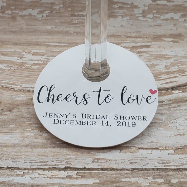 Cheers to love, bridal shower tag, wine glass favor, wine glass charm tag, wedding tag, wedding favor, wedding glass marker, ring (385)