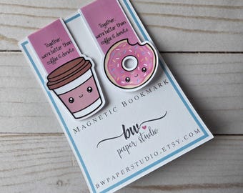 Magnetic Bookmark | Coffee & Donut Best Friend Bookmarks | Besties Laminated Page Marker | Gift for Best Friend | Aesthetic Planner Bookmark