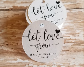 let love grow, plant tag, Wedding Tag, Favor, Bridal Shower, Baby Shower, Thank you tag, 1.5&quot; round tag, Round Tag, Mini Tag, Thanks  (366)
