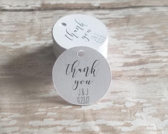 Mini Round Thank You tags, 1 inch round tag, wedding favor, mini favor tags, monogram thank you tags, small tag, bottle opener tag (264)