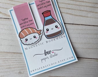 Magnetic Bookmark | Sushi & Soy Sauce Best Friend Bookmarks | Laminated Page Marker | Gift for Best Friend | Aesthetic Planner Bookmark