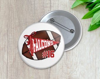 Pennant Flag with Athlete Number Football Pin | Personalized Sports Button | Pinback Button | Game Day Spirit (027)