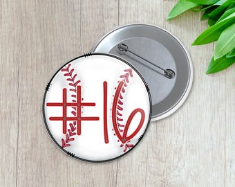Athlete Number Baseball Pin | Personalized Sports Button | Pinback Button | Game Day Spirit (034)